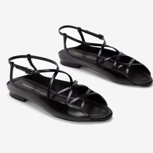 New Tamara Mellon black Napa Leather Strappy Salndal Sz 9 Luxury Minimalist Chic